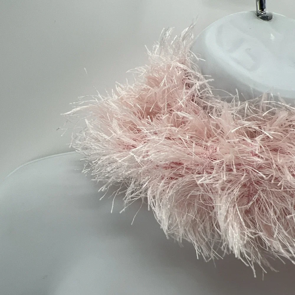 VTG Y2K Fuzzy Fluffy Eyelash Knit Scarf Light Pink Fairy Coquette Princess Long